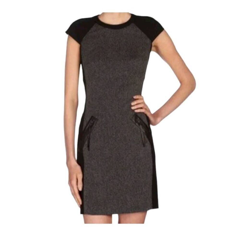 Rebecca Taylor Blk/Grey Tweed Sheath Dress, Cap Sleeves, Lined, Faux Pkts.,